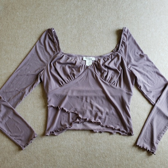 Lavender Y2K Mesh Babydoll Crop Top Sz M Sheer‎ Pastel Whimsigoth Fairy Coquette - Picture 3 of 9